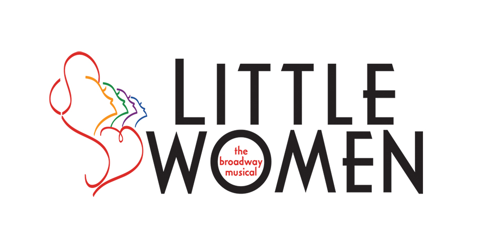 Logo for Little Women: The Broadway Musical featuring four colorful female profile silhouettes on the left and bold black stacked text on the right against a white background.